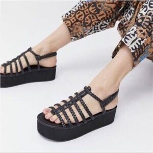 18. Urban Outfitters Black Braided Platform Fisherman Sandal Shoes